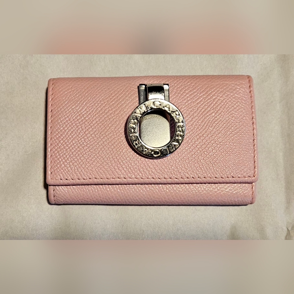 Bvlgari Pink Key Case/ Wallet With Silver Accent